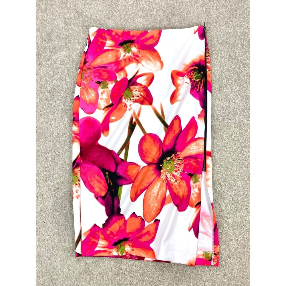 Worthington Floral Print Pencil Skirt Womens 6 Orange White Office Vacay Summer